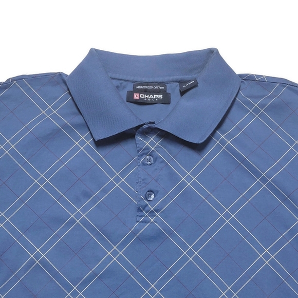 Vintage Chaps Golf Polo Shirt Adult XL Blue Diamond Pattern 1990's - Picture 3 of 12